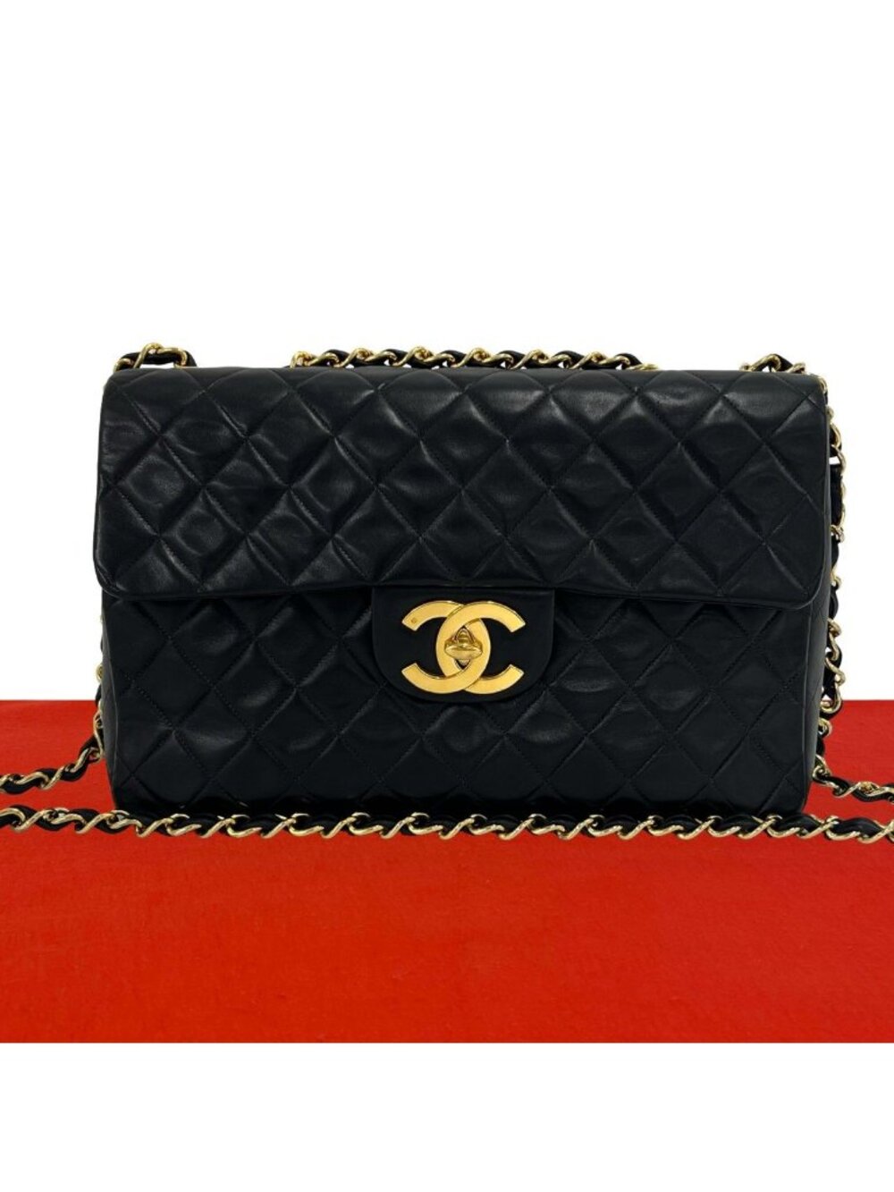 Chanel With Vintage Big Quilted CC Logo Lambskin Shoulder Bag Black
